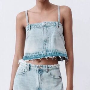 ZARA Women’s Cropped Denim Jean Spaghetti Strap Top Size 
Xsmall